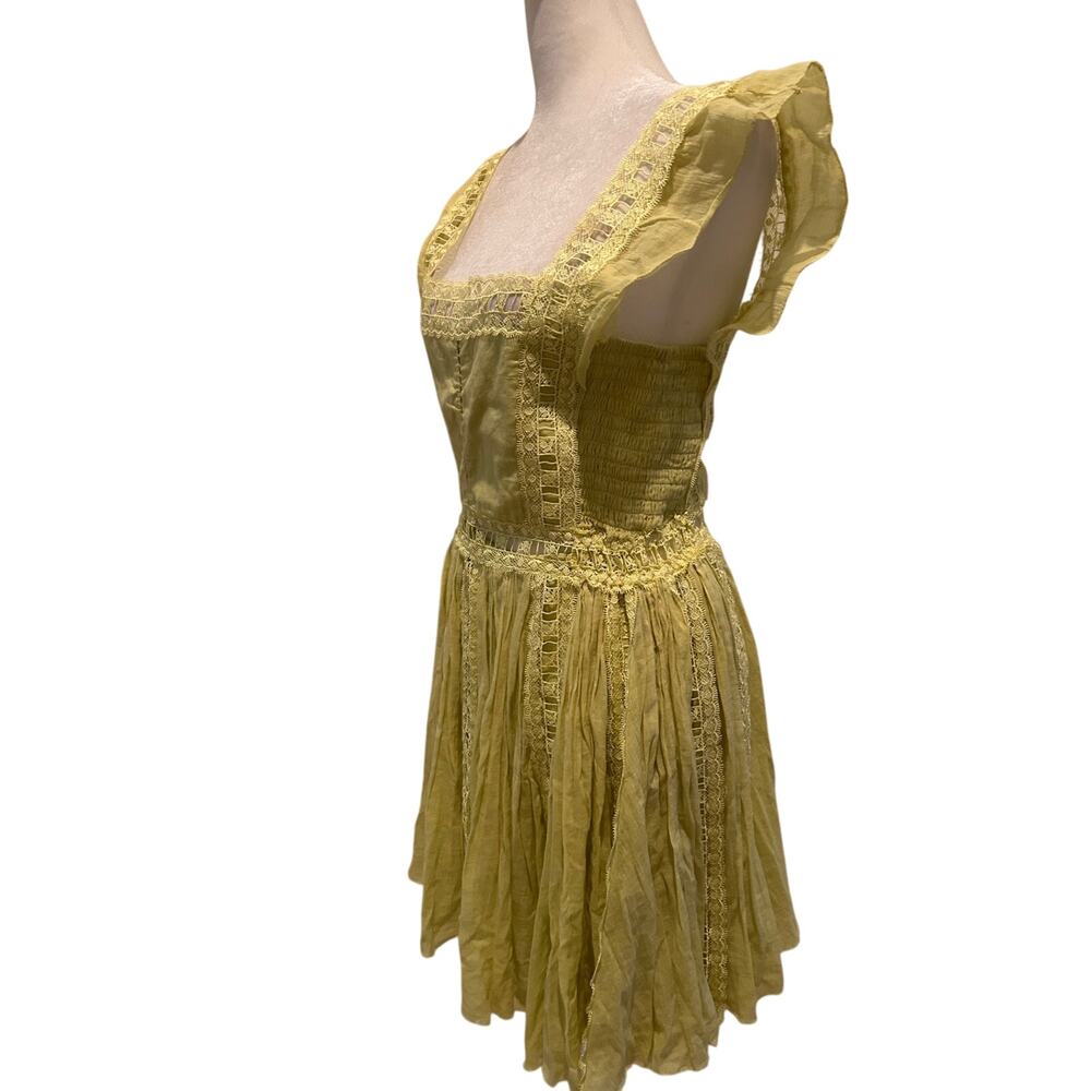 Free People FP One Verona Mini Dress SZM Lace Square Neck Romantic Yellow - Picture 5 of 10
